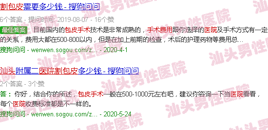 汕头医院割包皮手术费用